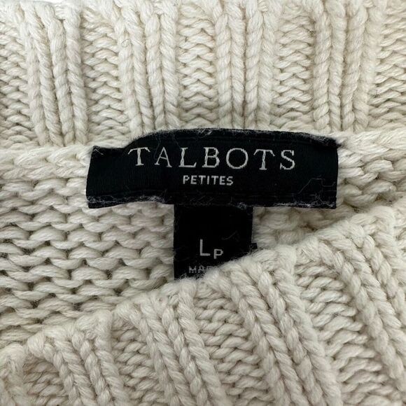 Talbots Ivory Cable Knit Boat Neck Large Petite sweater - Picture 3 of 6